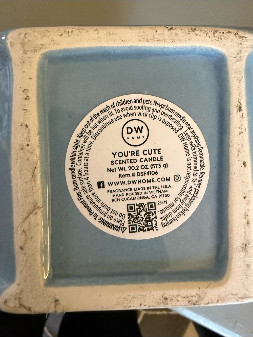 NEW! DW Home Light Blue 'You're Cute' Smiley ceramic holder w/candle 20 ounces - Picture 4 of 6